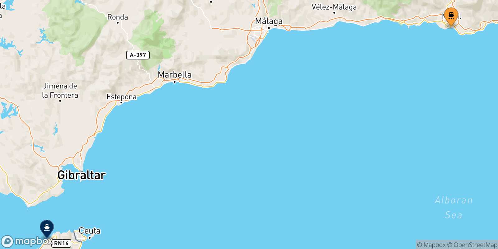 Mappa della rotta Motril Tangeri Med