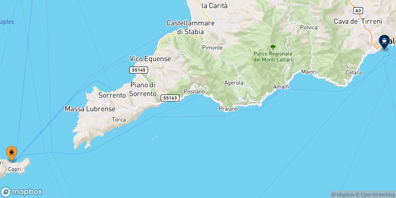 Mappa della rotta Capri Salerno