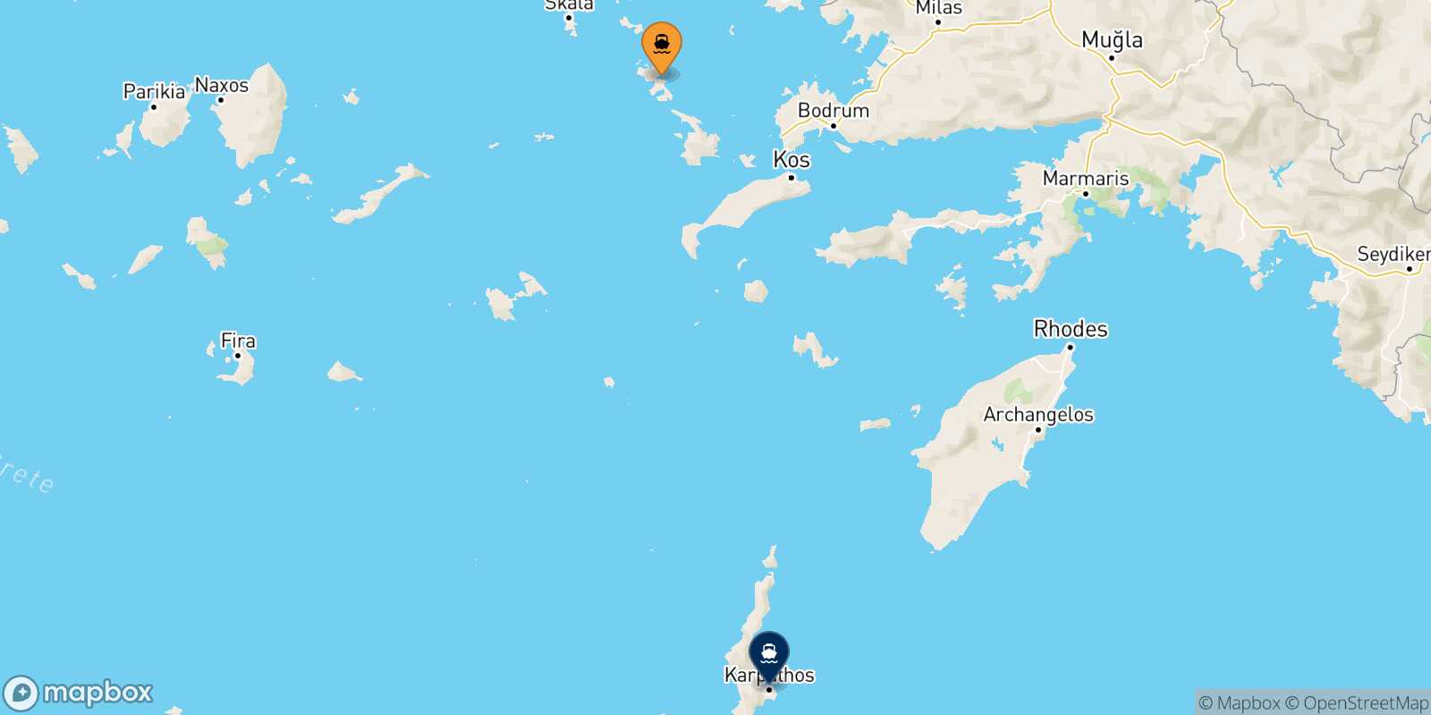 Mappa della rotta Leros Karpathos