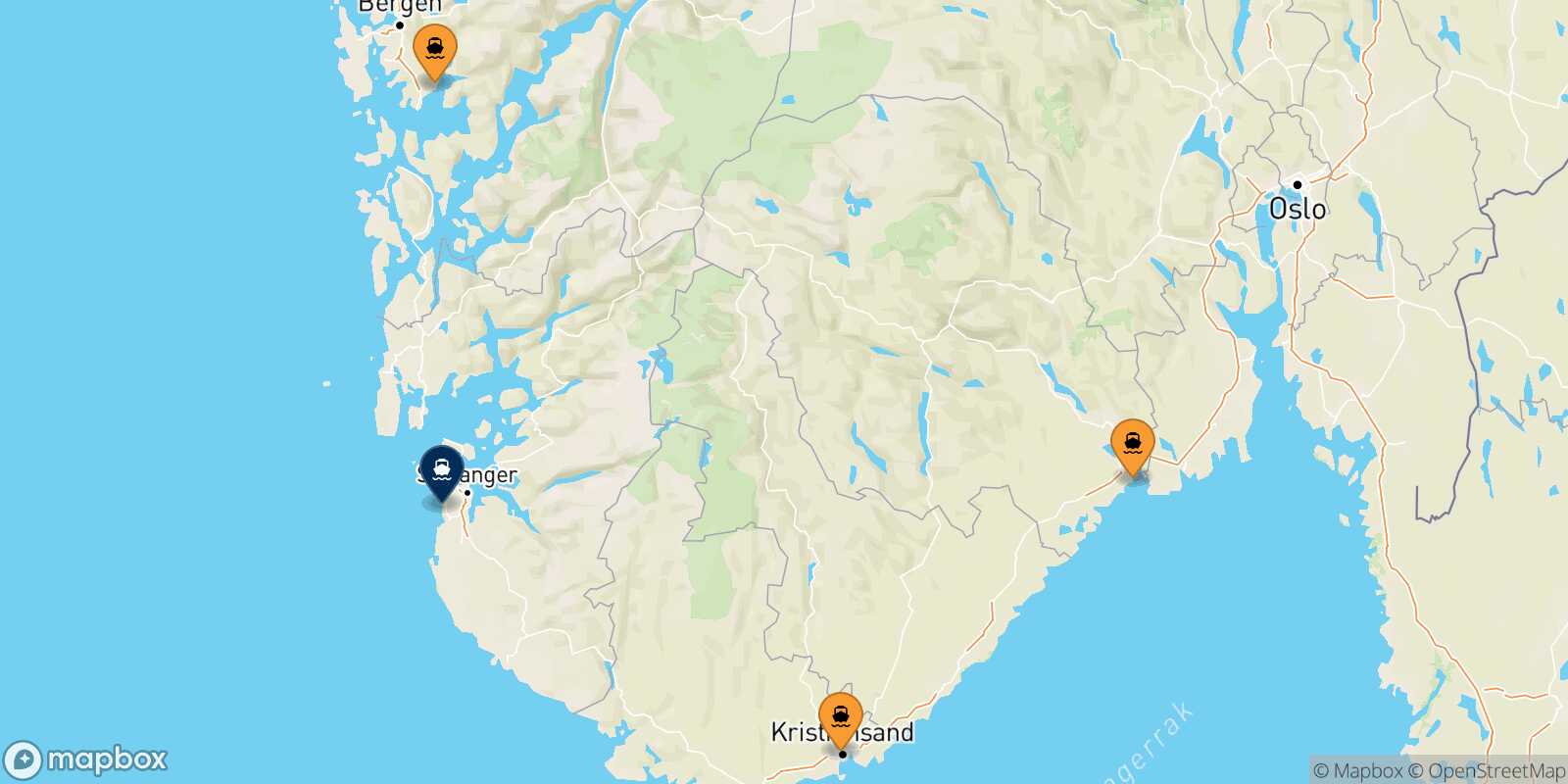 Mappa dei porti collegati con  Stavanger