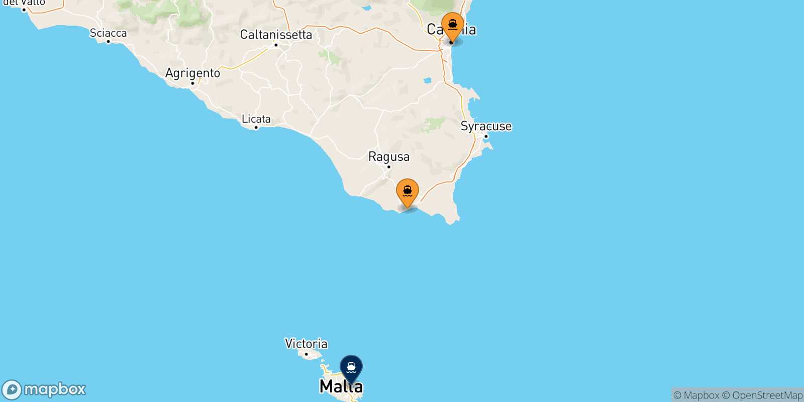 Mappa dei porti collegati con  La Valletta (Malta)
