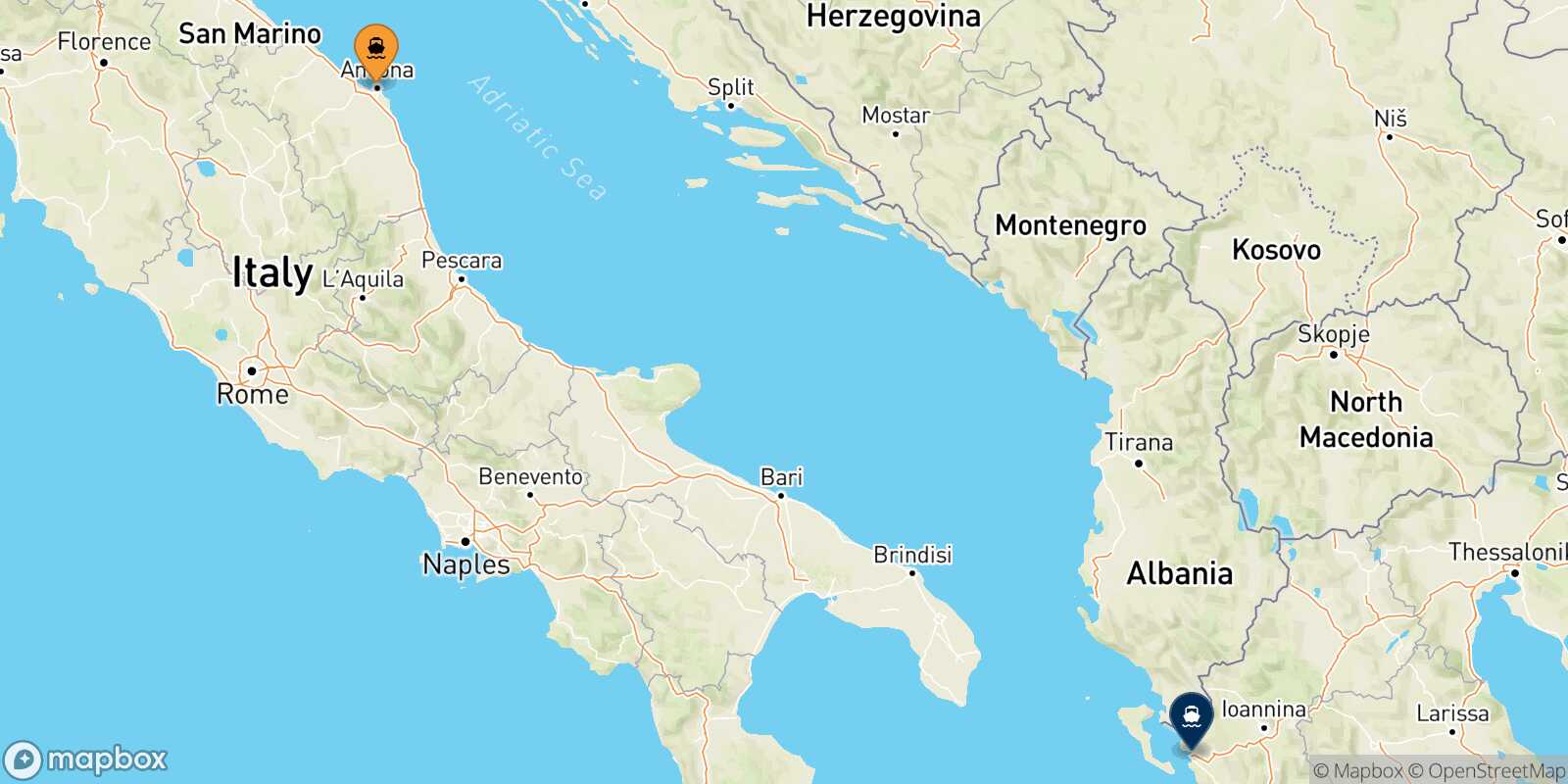 Mappa della rotta Ancona Igoumenitsa