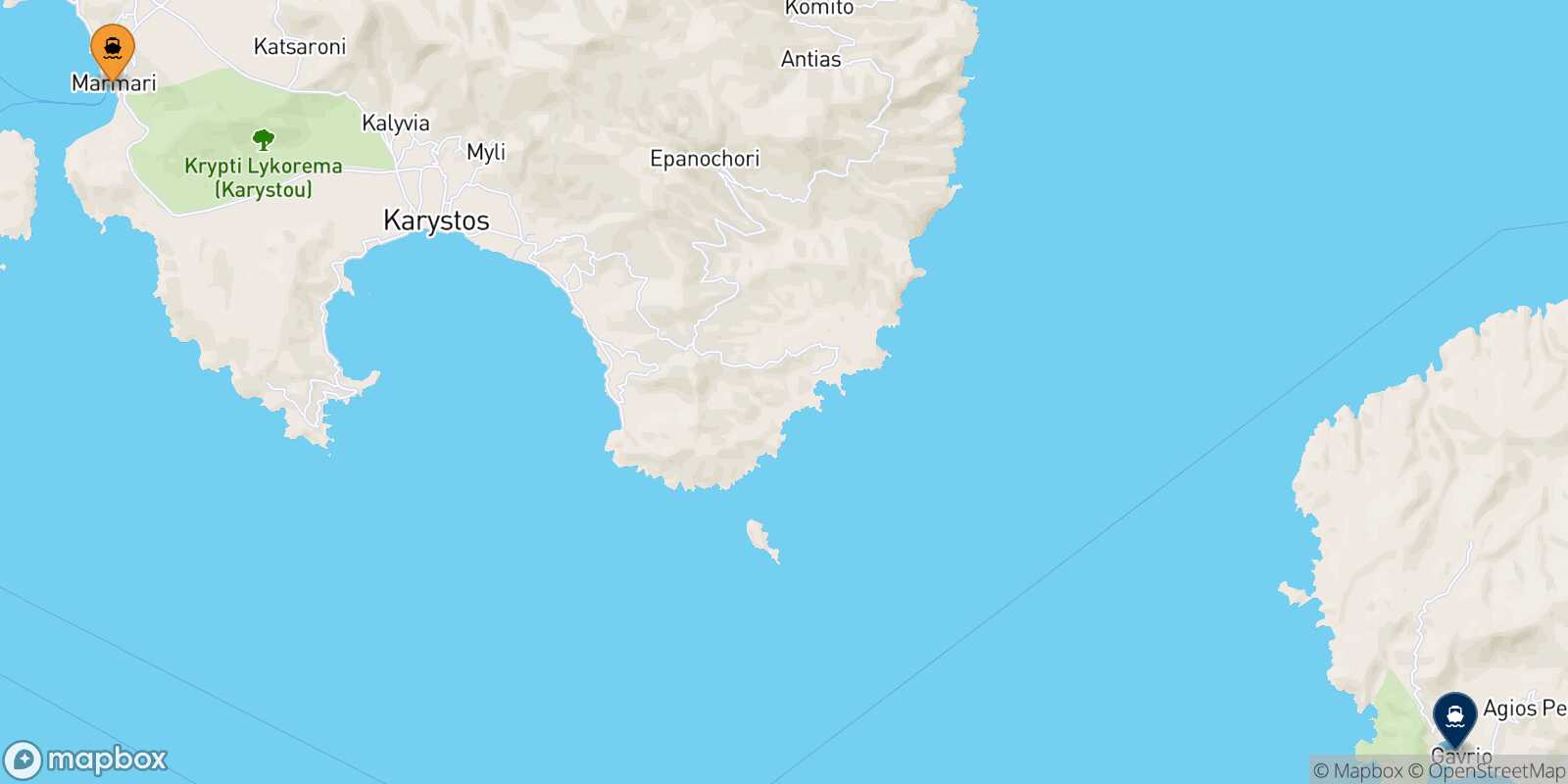 Mappa della rotta Marmari Andros
