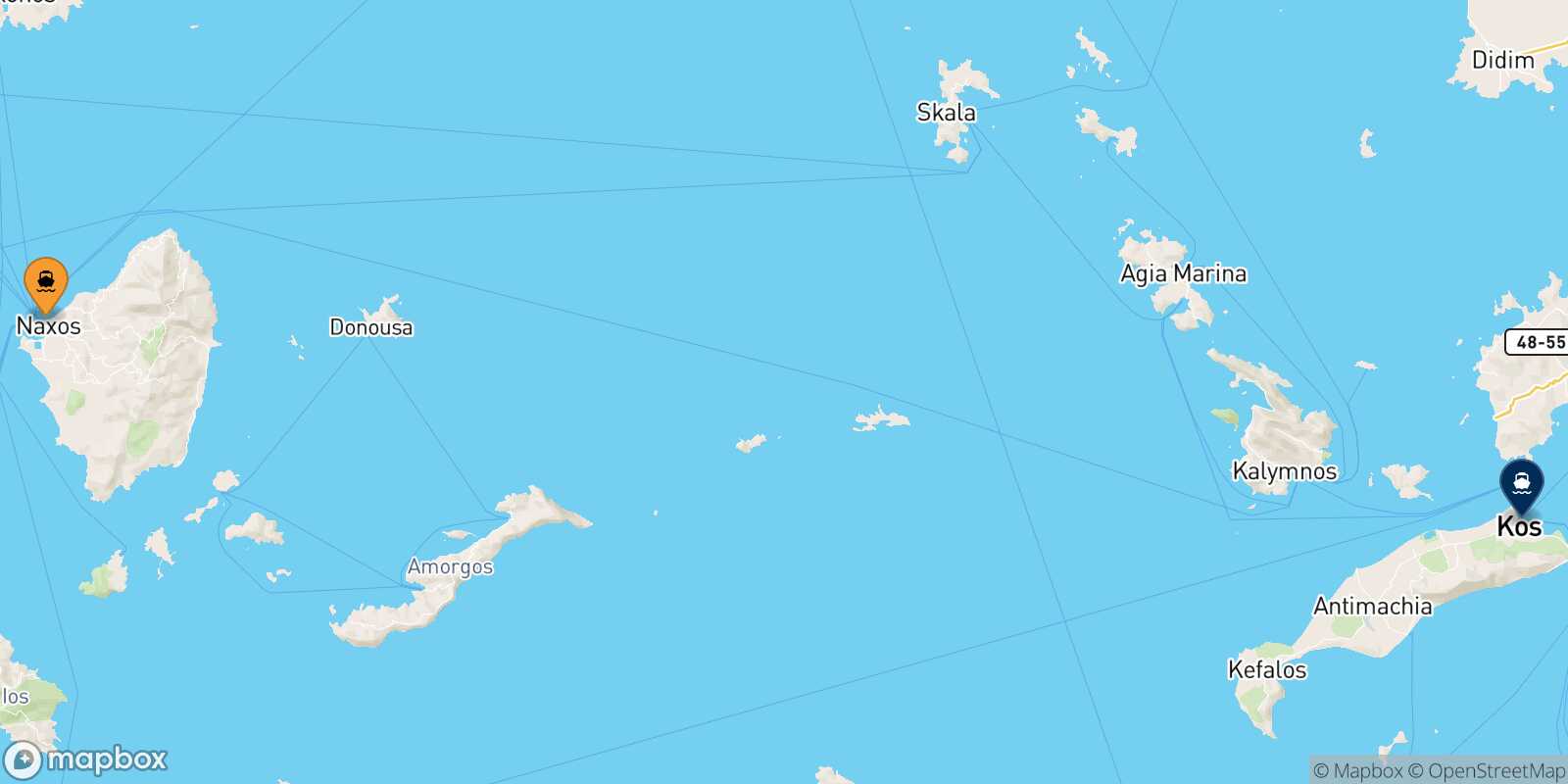 Mappa della rotta Naxos Kos