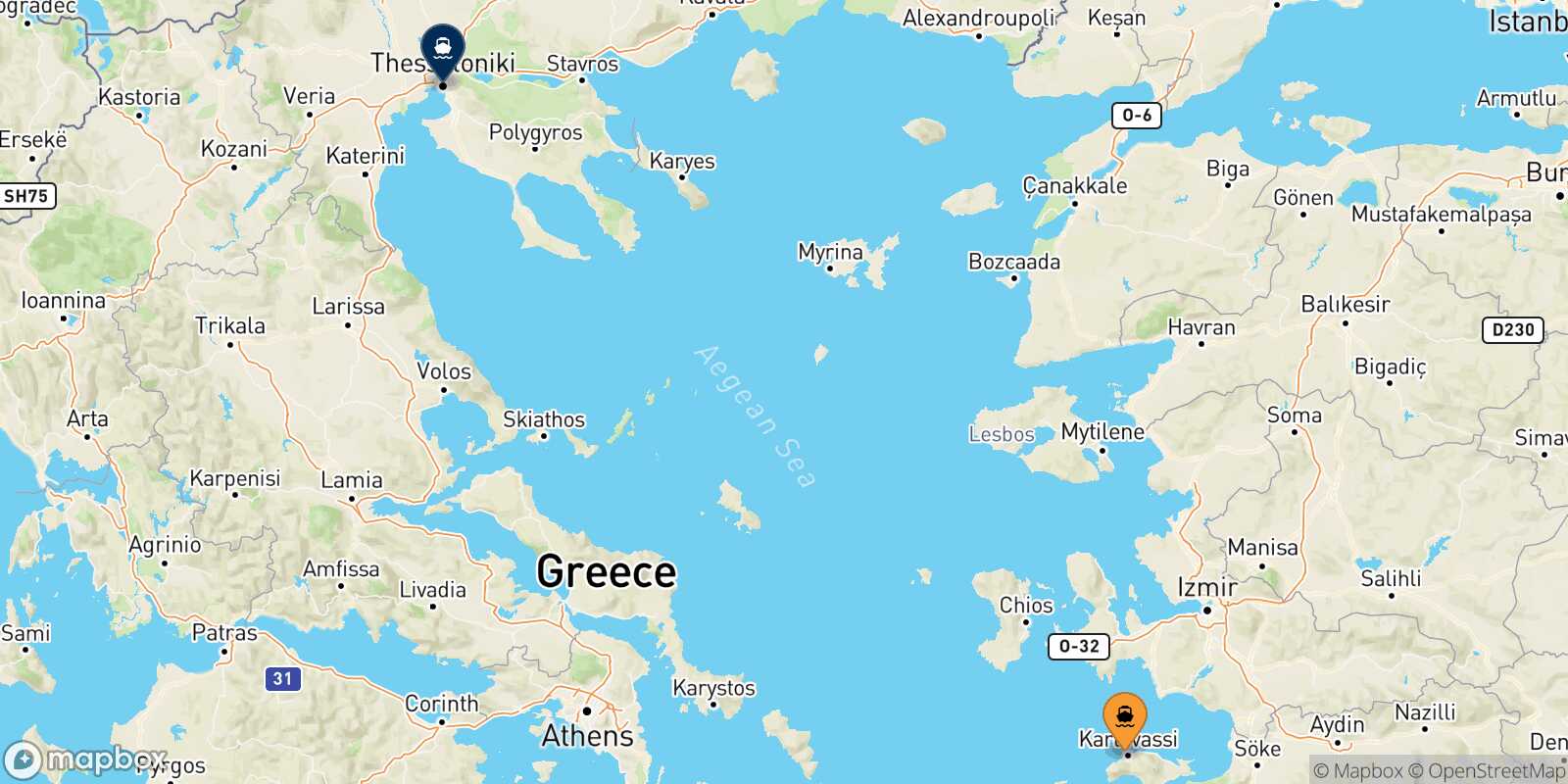 Mappa della rotta Karlovassi (Samos) Salonicco