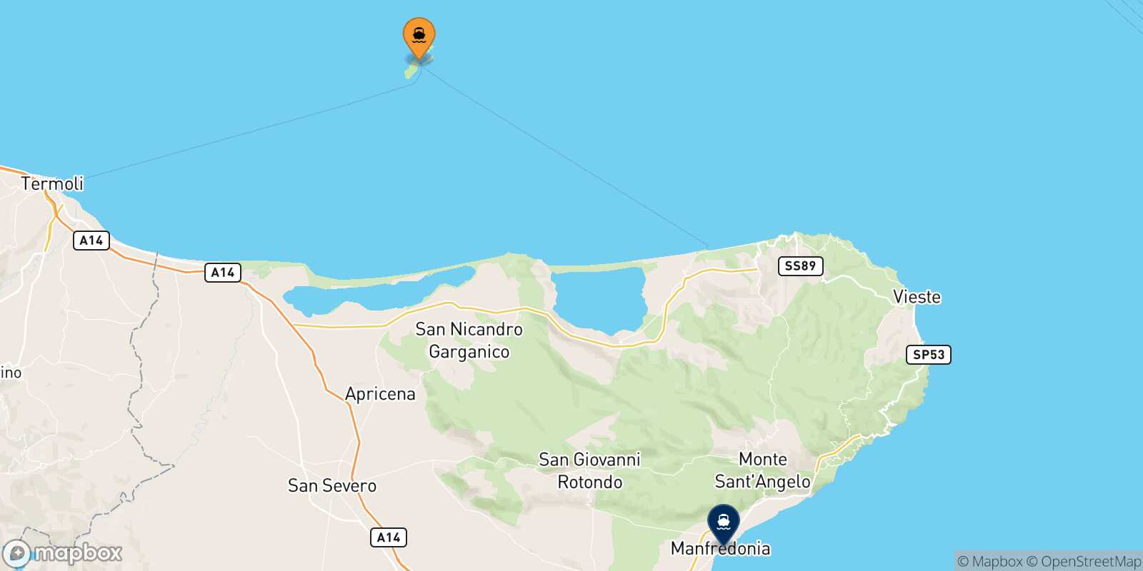 Mappa dei porti collegati con  Manfredonia