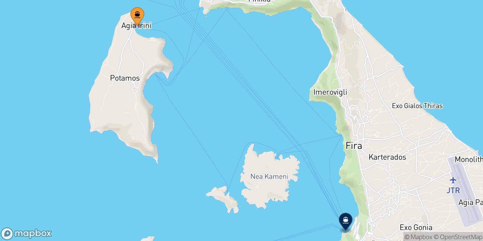 Mappa della rotta Thirassia Santorini