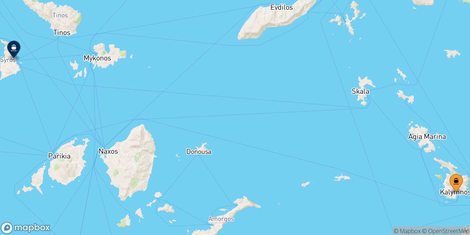 Mappa della rotta Kalymnos Syros