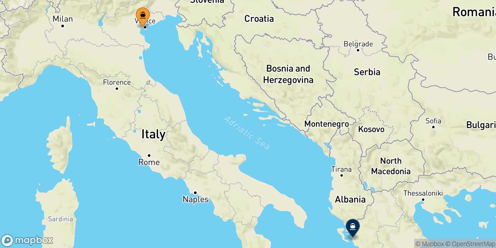 Mappa della rotta Venezia Igoumenitsa